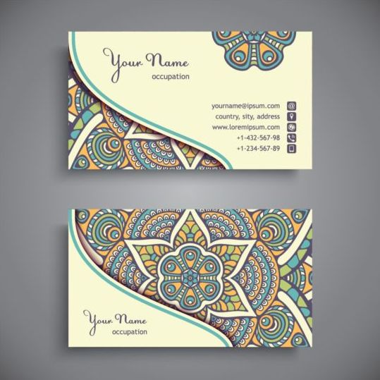 Business card with ethnic pattern vector set 14