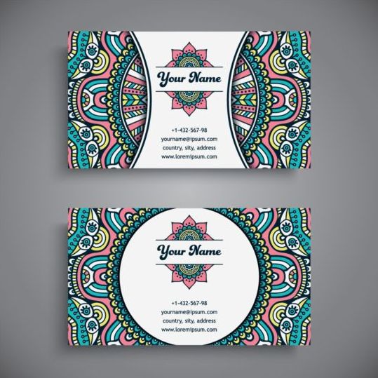 Business card with ethnic pattern vector set 15