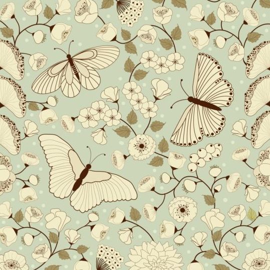 Butterflies with pattern vintage vector 02