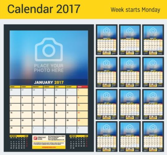 Calendar 2017 with photo vector design 01