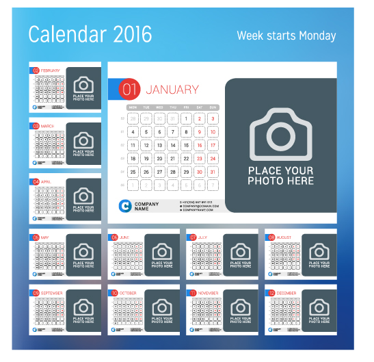 Calendar 2017 with photo vector design 02