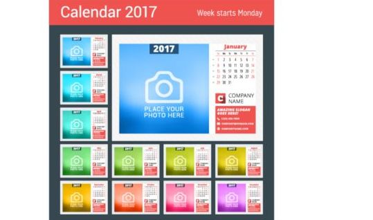 Calendar 2017 with photo vector design 03