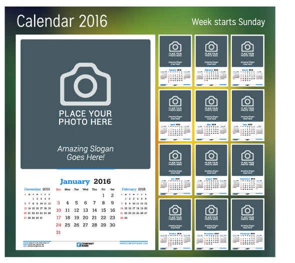 Calendar 2017 with photo vector design 06