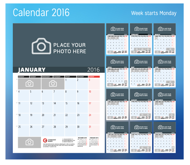 Calendar 2017 with photo vector design 07