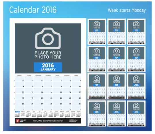 Calendar 2017 with photo vector design 09
