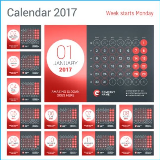 Calendar 2017 with photo vector design 10