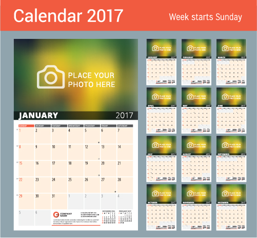 Calendar 2017 with photo vector design 11