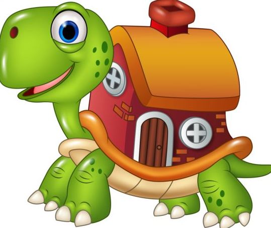 Cartoon turtles with house vector