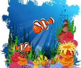 Cartoon underwater world beautiful vector 02