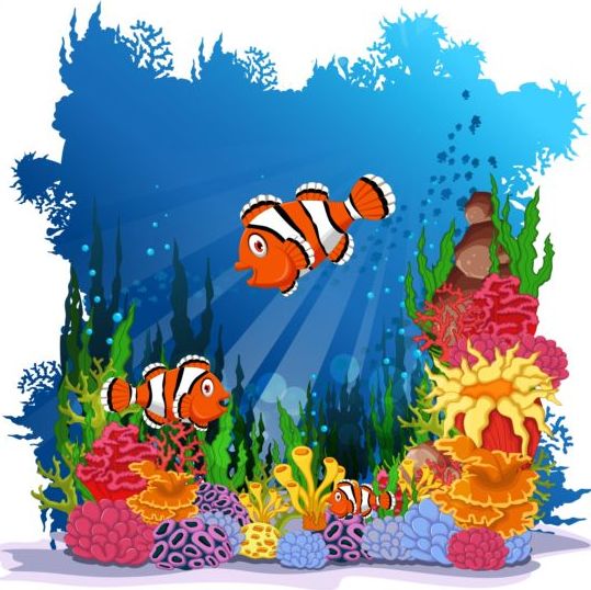 Cartoon underwater world beautiful vector 02