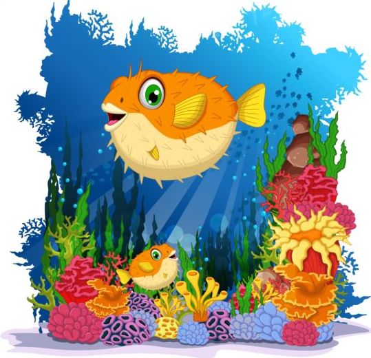 Cartoon underwater world beautiful vector 03