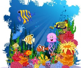Cartoon underwater world beautiful vector 04