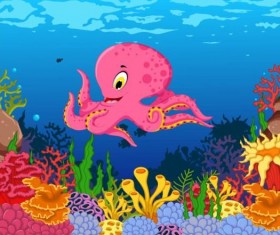 Cartoon underwater world beautiful vector 05