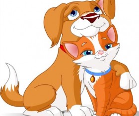 Cat and dog hug vector material