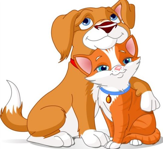 Cat and dog hug vector material
