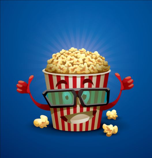 Cinema and popcorn buckets vector background 06