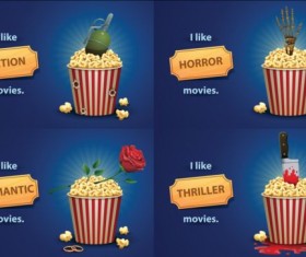 Cinema and popcorn buckets vector background 10