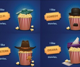 Cinema and popcorn buckets vector background 11
