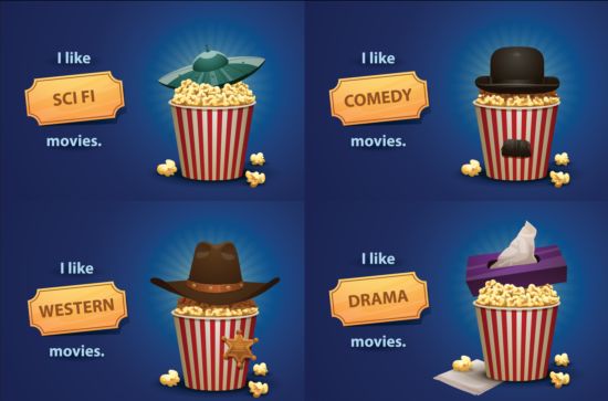 Cinema and popcorn buckets vector background 11