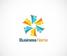 Circle people 3D team work company logo vector