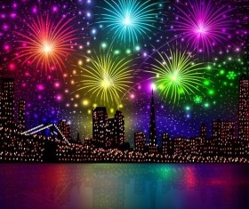 City night with fireworks background vector 01
