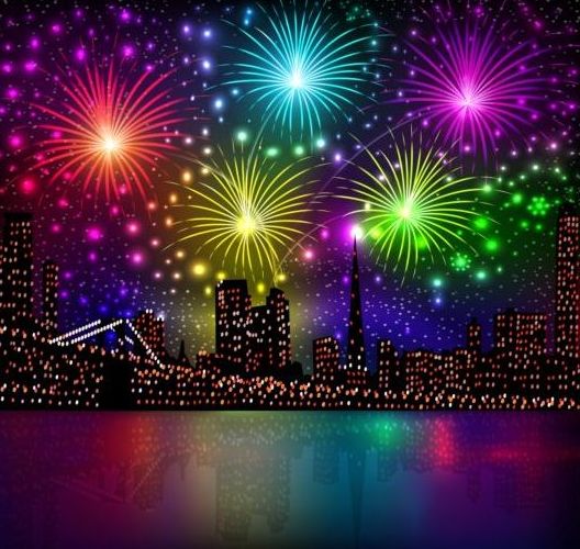 City night with fireworks background vector 01