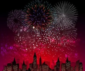 City night with fireworks background vector 02