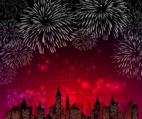 City night with fireworks background vector 03