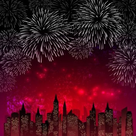 City night with fireworks background vector 03