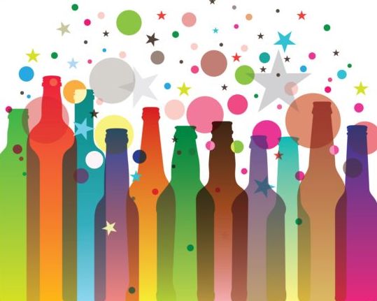 Colorful bottles with holiday background vector