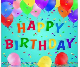 Confetti birthday background with colored balloons vector