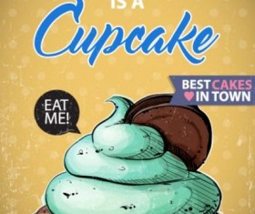 Cupcake vintage poster design vectors 01