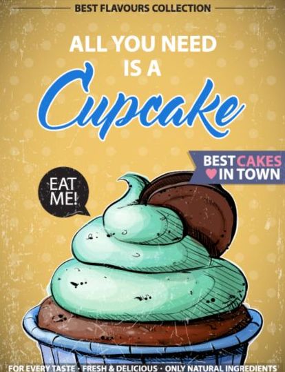 Cupcake vintage poster design vectors 01