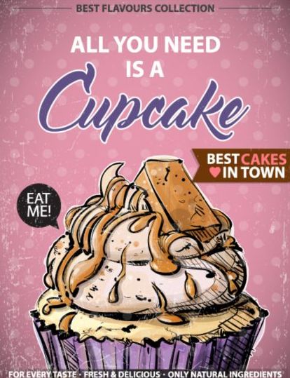 Cupcake vintage poster design vectors 02