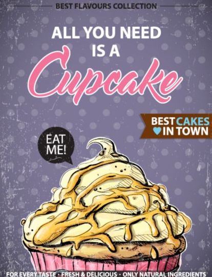 Cupcake vintage poster design vectors 03