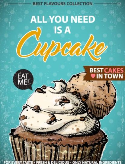 Cupcake vintage poster design vectors 04