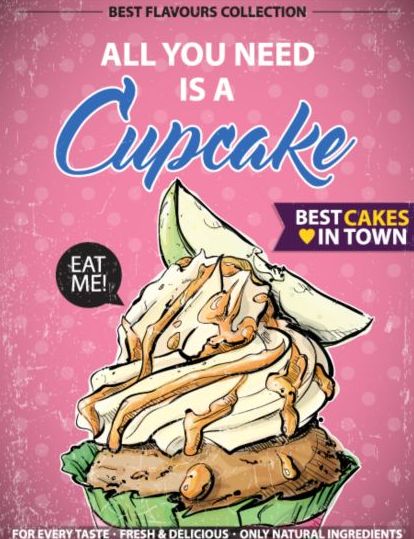 Cupcake vintage poster design vectors 05