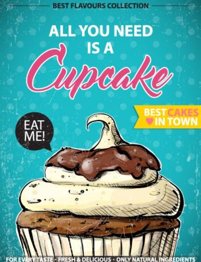 Cupcake vintage poster design vectors 06