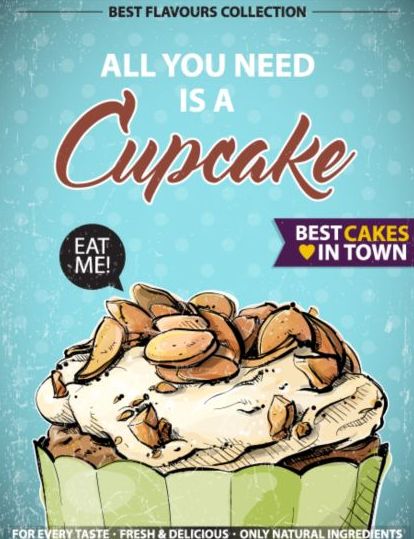 Cupcake vintage poster design vectors 07