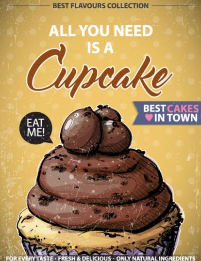 Cupcake vintage poster design vectors 08