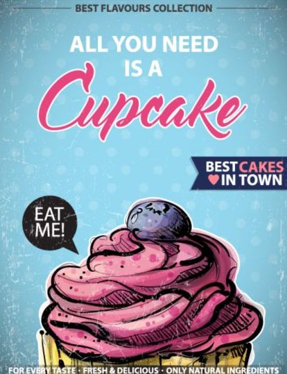 Cupcake vintage poster design vectors 10