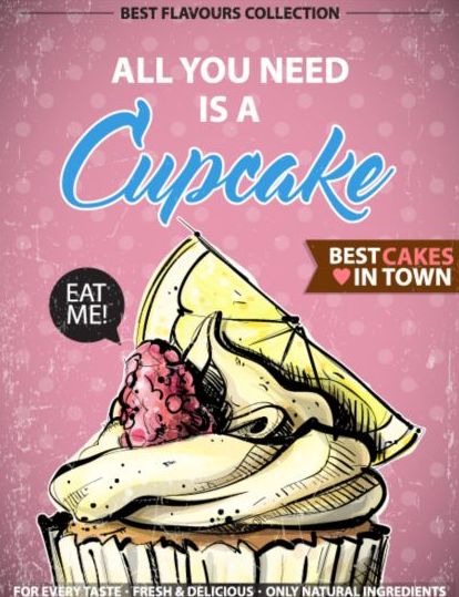 Cupcake vintage poster design vectors 14