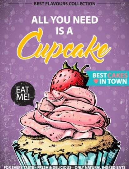 Cupcake vintage poster design vectors 15