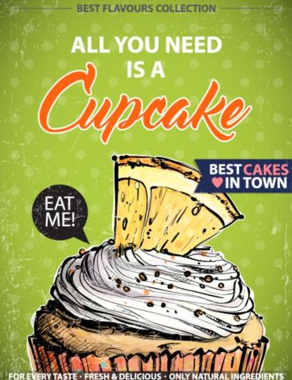 Cupcake vintage poster design vectors 16