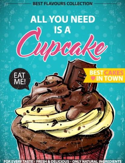 Cupcake vintage poster design vectors 19