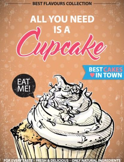 Cupcake vintage poster design vectors 20