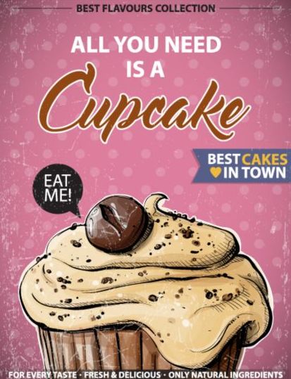 Cupcake vintage poster design vectors 24