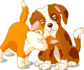 Cute dog with cat vector illustration 01