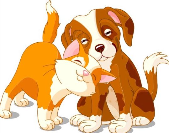 Cute dog with cat vector illustration 01