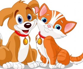 Cute dog with cat vector illustration 02